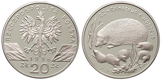 20 zł Jeż (łac. Erinaceus europaeus) 1996